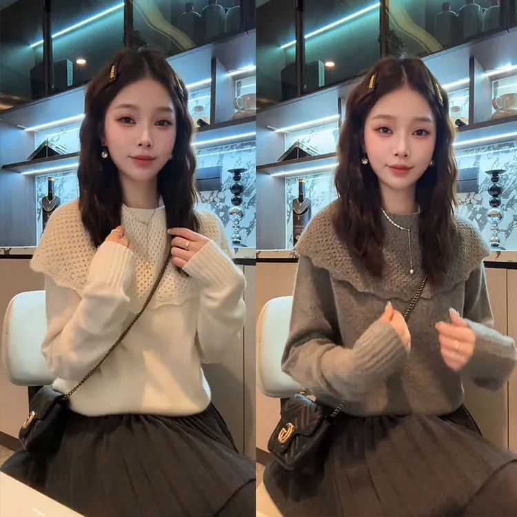 秋冬搭配一整套女装2025新款韩版洋气斗篷针织衫毛衣百褶裙两件套