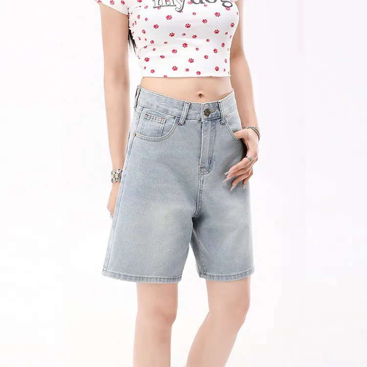 {买一送一}现货+运费险/浅蓝色五分高腰牛仔短裤女夏宽松阔腿裤子