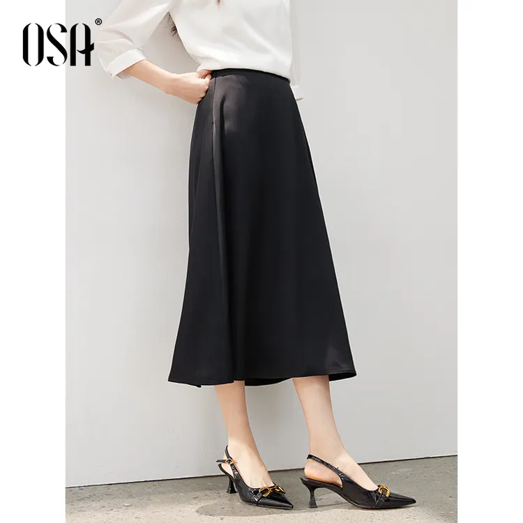 OSA/欧莎 高级感哑光缎面半身裙女显瘦垂坠感A字伞裙S125C51010