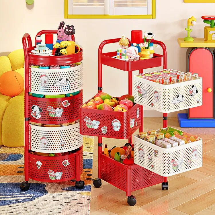 锦绣百年多巴胺小推车零食置物架移动落地家用客厅多层收纳架子