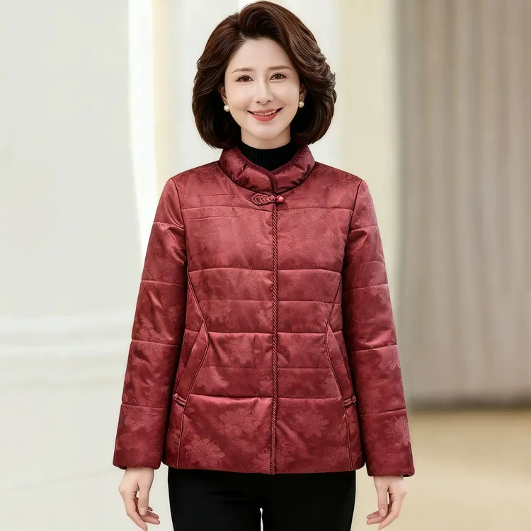 中老年妈妈冬季加厚保暖洋气印花外套