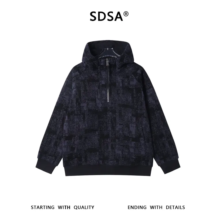 SDSA男士秋冬新款痞帅男装潮牌时尚撞色半拉链立领连帽卫衣简约潮
