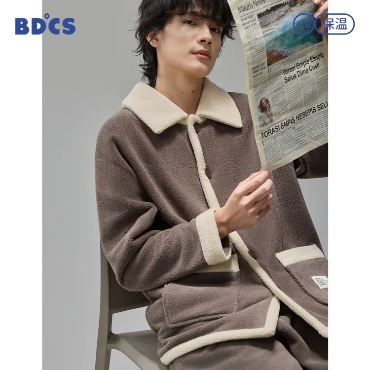 半岛城市秋冬季法兰绒加厚保暖家居服双面时尚撞色睡衣套装英伦风