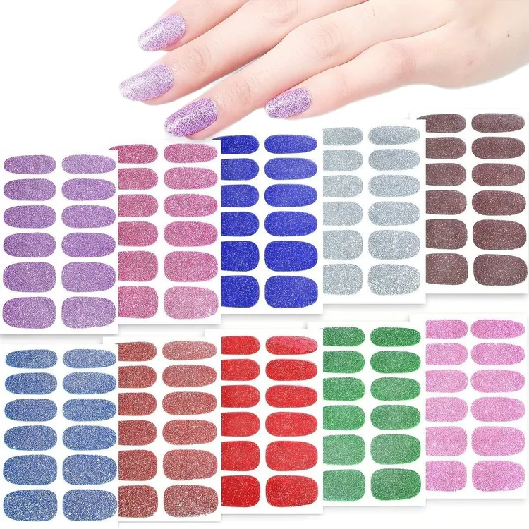 网红纯色葱粉美甲贴纸全贴少女防水背胶3D闪粉美甲脚贴夏季红色