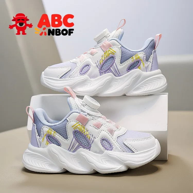 ABC NBOF女童鞋子2025春秋网面透气学生小女孩网鞋休闲儿童运动鞋