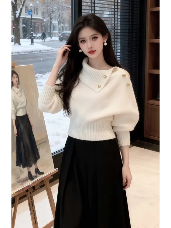 软糯白色毛衣女秋冬高级感轻熟风独特漂亮软糯气质小香风针织上衣