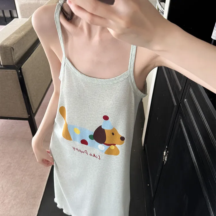 夏季爆款腊肠狗吊带睡裙女款卡通风新款女士莫代尔凉感睡衣家居服