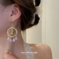 合金耳饰 紫藤萝花朵圆环镂空铃铛耳环气质设计感耳钩耳坠耳饰女