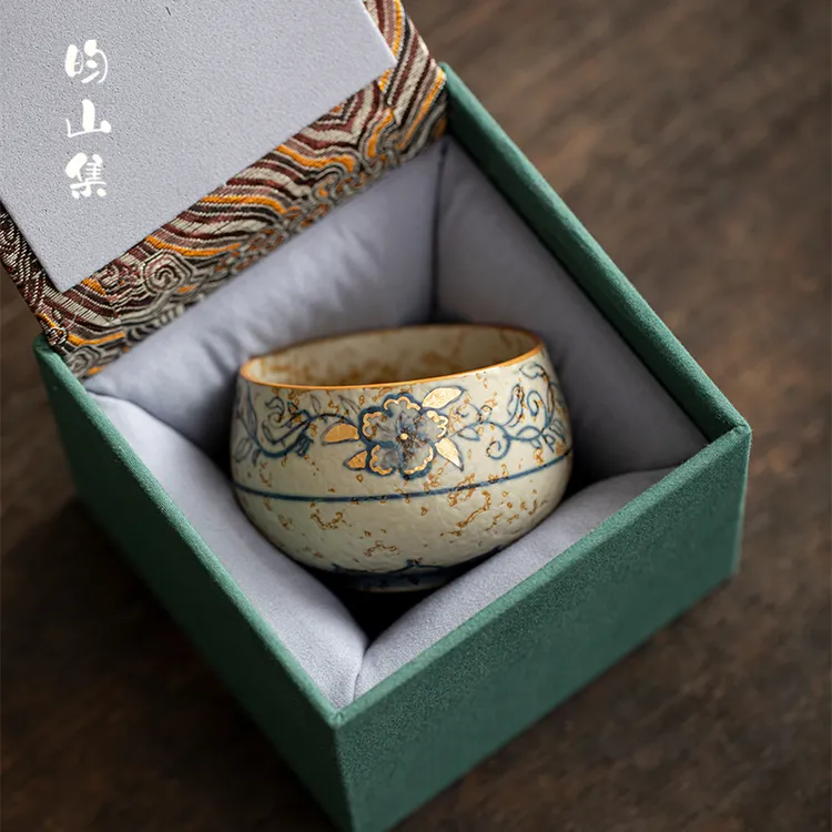 手绘青花火石红罗汉杯高档陶瓷茶杯主人杯大号古风家用品茗杯单杯