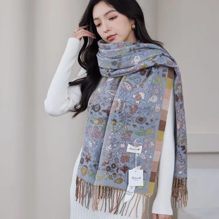 保暖多功能通用民族风女披肩围巾二合一欧美印花时尚流苏