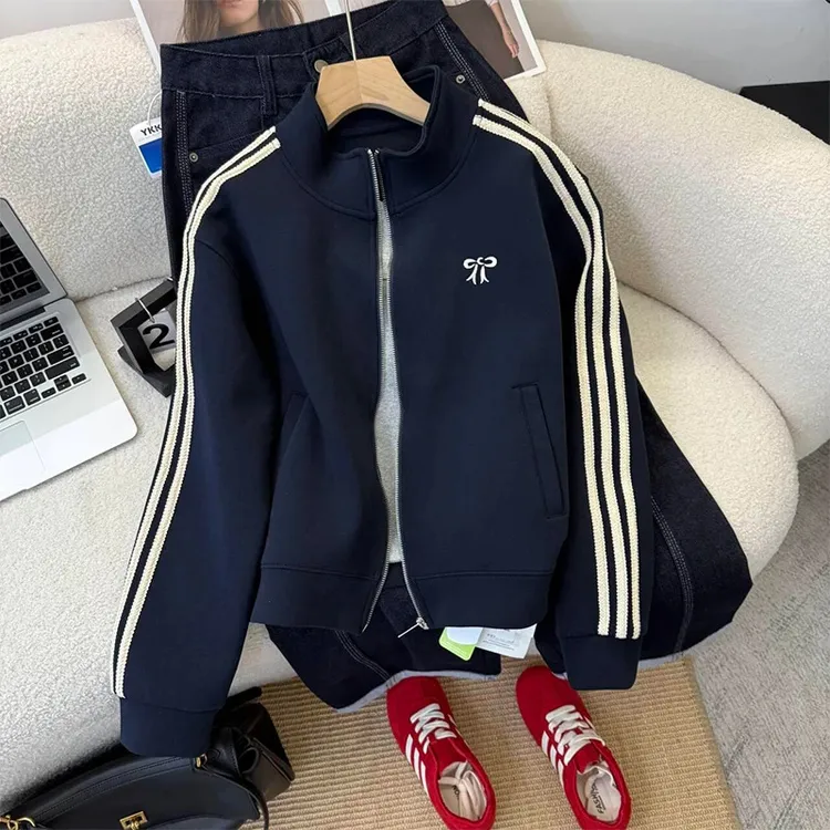 美式拉链立领开衫卫衣女秋季2025新款蝴蝶刺绣修身显瘦棒球服外套