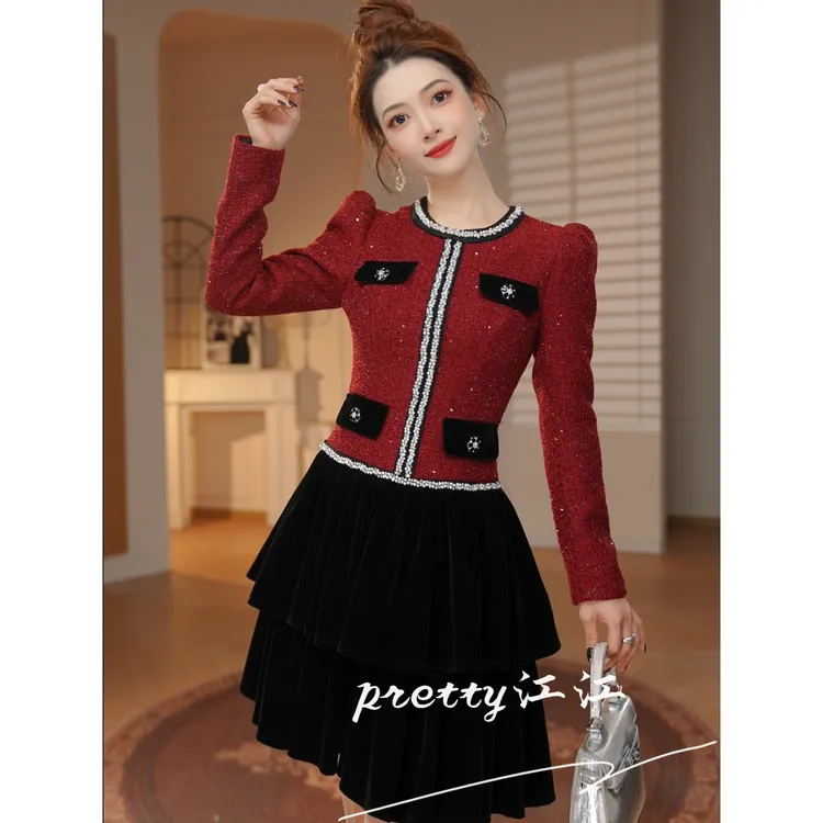 Pretty小众设计师品牌江江定制 小个子气质名媛赫本风连衣裙45495