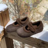 毛呢玛丽珍~3.5cm内增高毛毛鞋女保暖魔术贴芭蕾单鞋836/A8