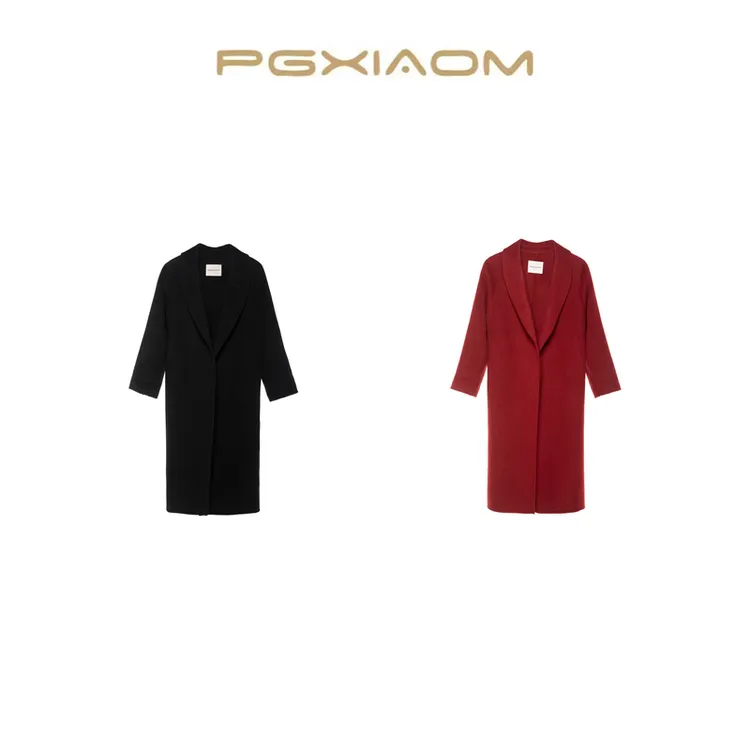 润秀定制 黑 酒红两色系带浴袍款羊毛大衣DY4309