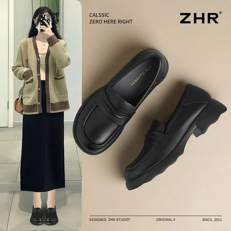 ZHR/则则头层牛皮软底乐福鞋女真皮垫不磨脚小皮鞋气质单鞋妈妈鞋