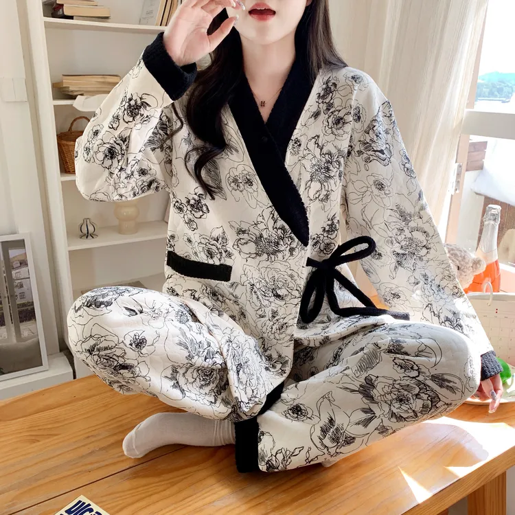新中式空气棉月子服产后春秋加厚保暖孕妇睡衣秋冬哺乳喂奶衣套装
