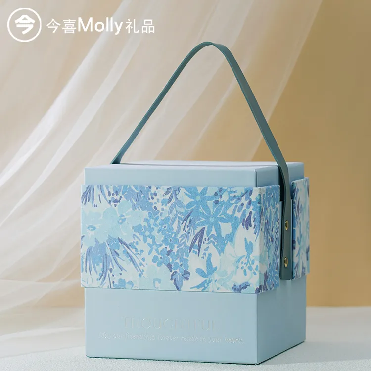 方形蓝色手提伴手礼盒生日礼物盒轻奢高级结婚伴娘伴手礼盒