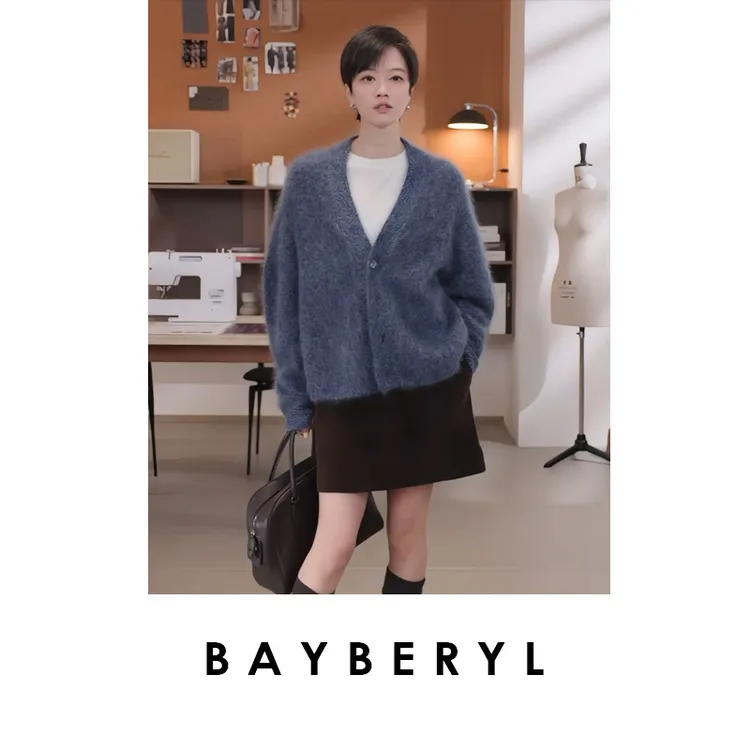BAYBERYL老贝蜜沙*柔软V领宽松羊绒温柔秋针织开衫ZZS5I0504-9/21
