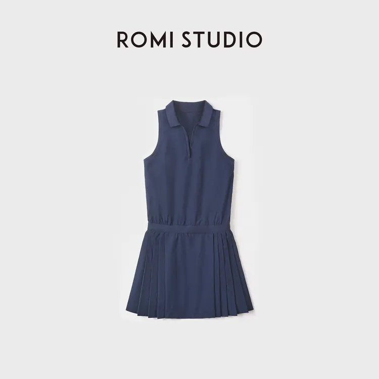 ROMI STUDIO“网球裙” 压褶收腰polo领背心连衣裙RWDSLD2021