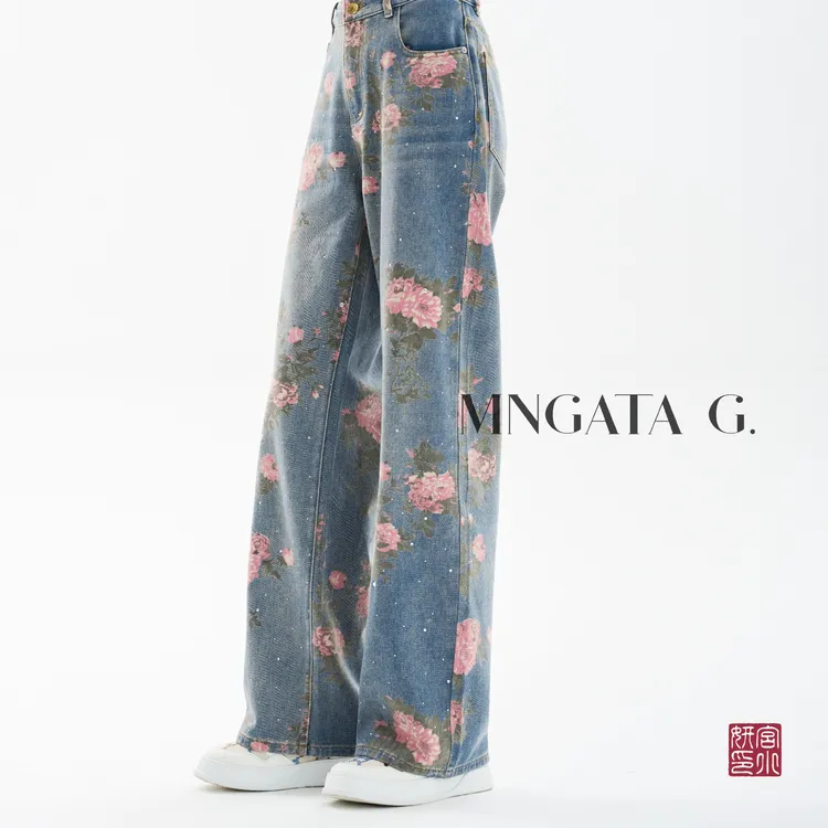 MNGATA G.宫小妍【怀旧花赏】棉质早秋新中式中国风牛仔裤5052686
