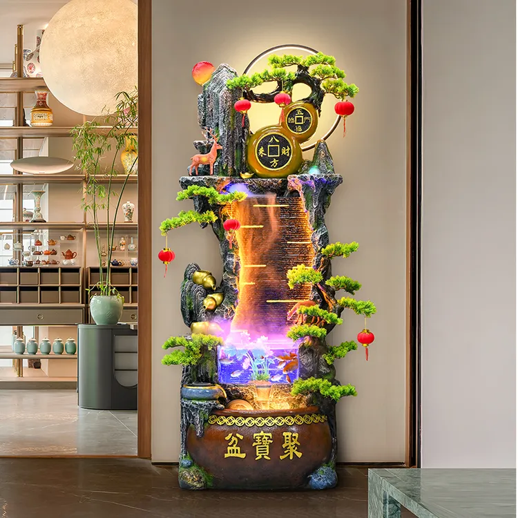新中式假山循环流水鱼缸客厅阳台办公室落地乔迁景观开业礼品摆件