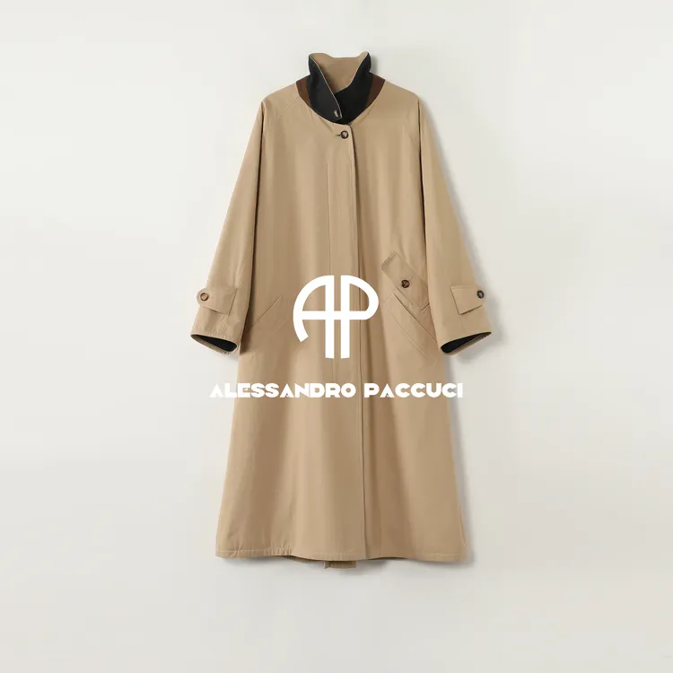 AP洛哥54024FY【风动】黑标/棉+羊毛起绒里衬翻领时尚百搭长风衣