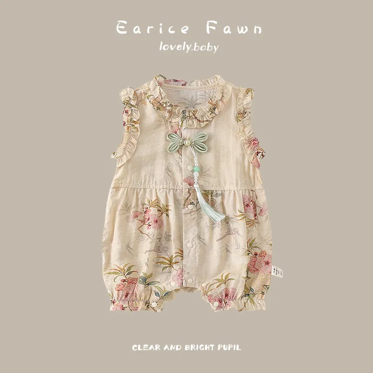 QQ婴儿衣服夏季女宝宝薄款爬爬服可爱超萌连体衣外出满月无袖哈衣