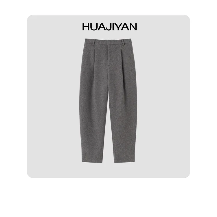 华吉言/HUAJIYAN【热可可】羊毛混纺收脚口西装休闲裤