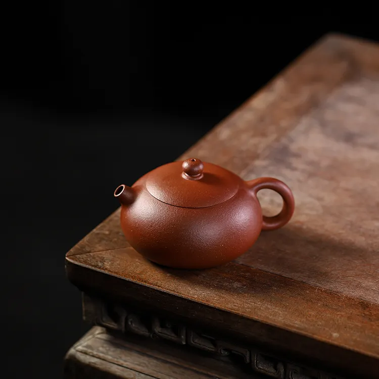 190ml半手工宜兴紫砂壶原矿红降坡扁西施壶家用功夫茶具泡茶壶