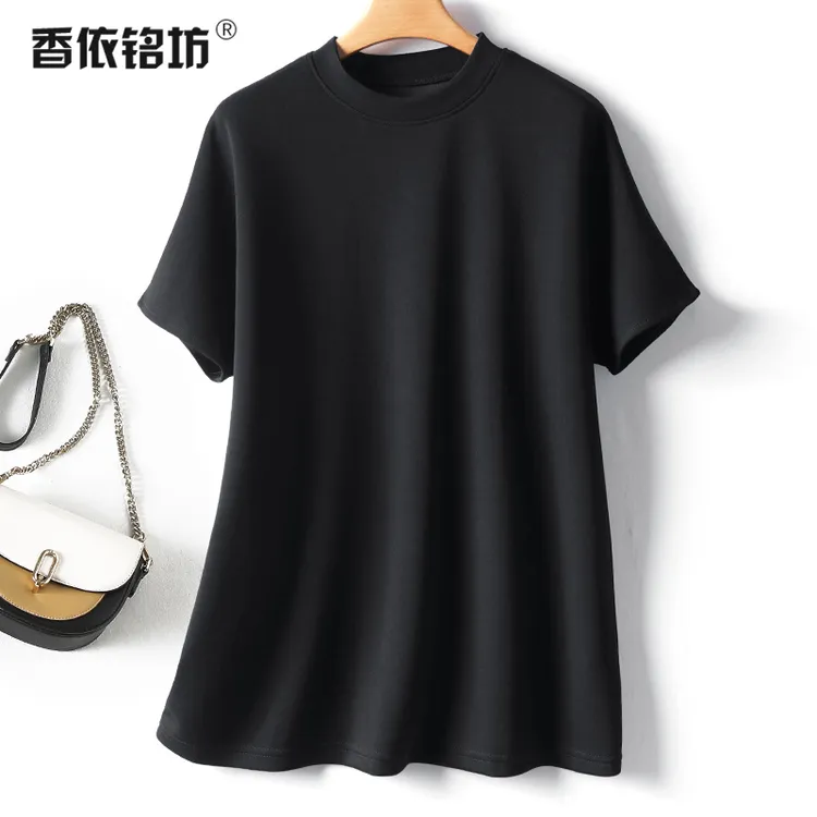 夏季时尚宽松大码黑色显瘦T恤女