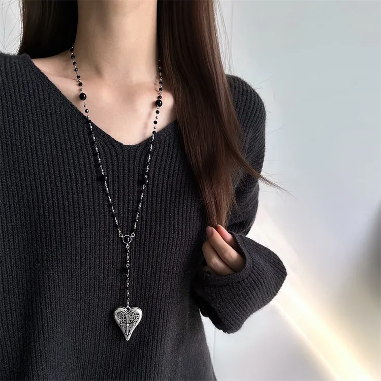 合金亚克力项链 X6077-1镂空爱心十字架项链气质时尚百搭复古小众