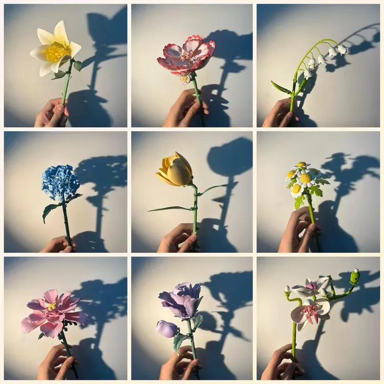 小颗粒益智拼装积木积木拼装花束永生花女孩简易入门拼图摆件礼物