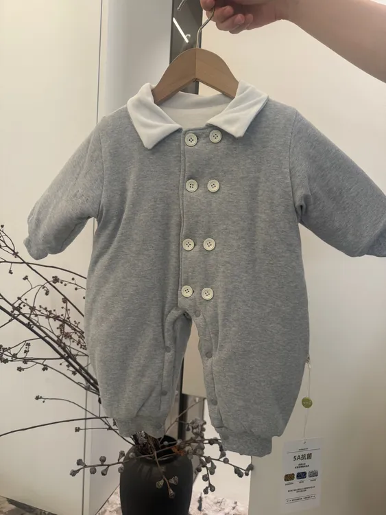 双排扣棉花衣婴幼儿连身衣保暖冬季棉衣宝宝哈衣爬服连体衣