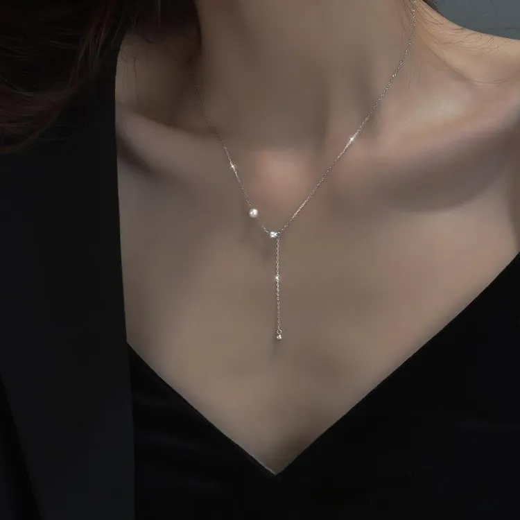 Catia Seli 链子925银 长款流苏珍珠纯银项链女轻奢冷淡风锁骨链