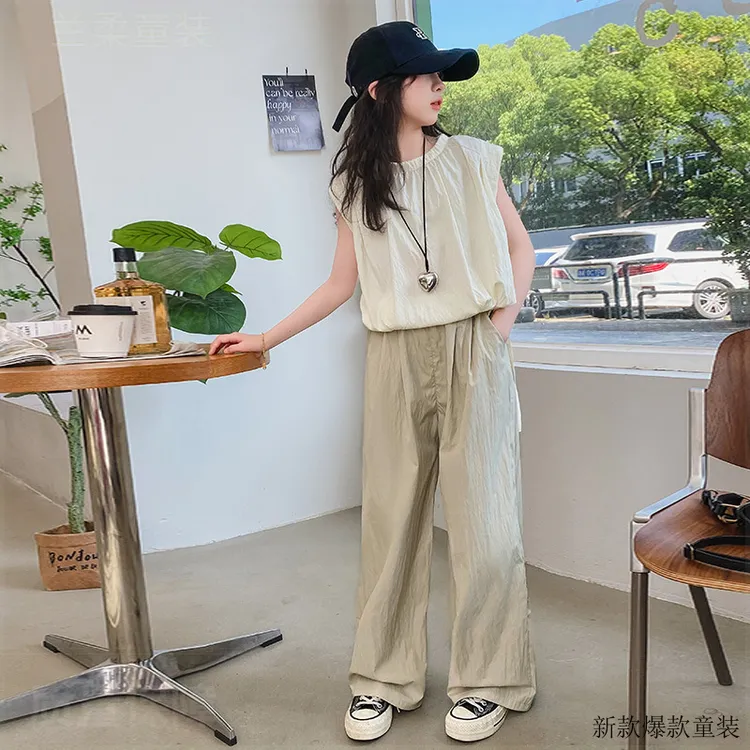 2025新款女童夏季度假风薄款套装无袖背心配长裤两件套时尚韩版