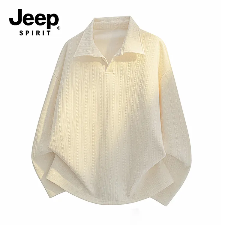 JEEPSPIRIT秋季新款麦穗纹长袖卫衣男美式宽松休闲polo领上衣T恤 