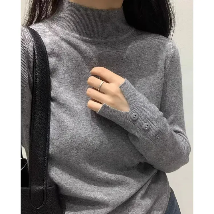 大码秋冬季新款半高领修身长袖针织衫上衣女秋冬内搭软糯打底毛衣