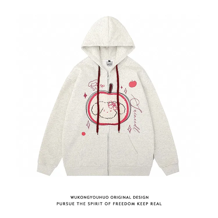 悟空有货潮牌美式毛巾绣开衫连帽卫衣男秋季情侣宽松百搭拉链外套