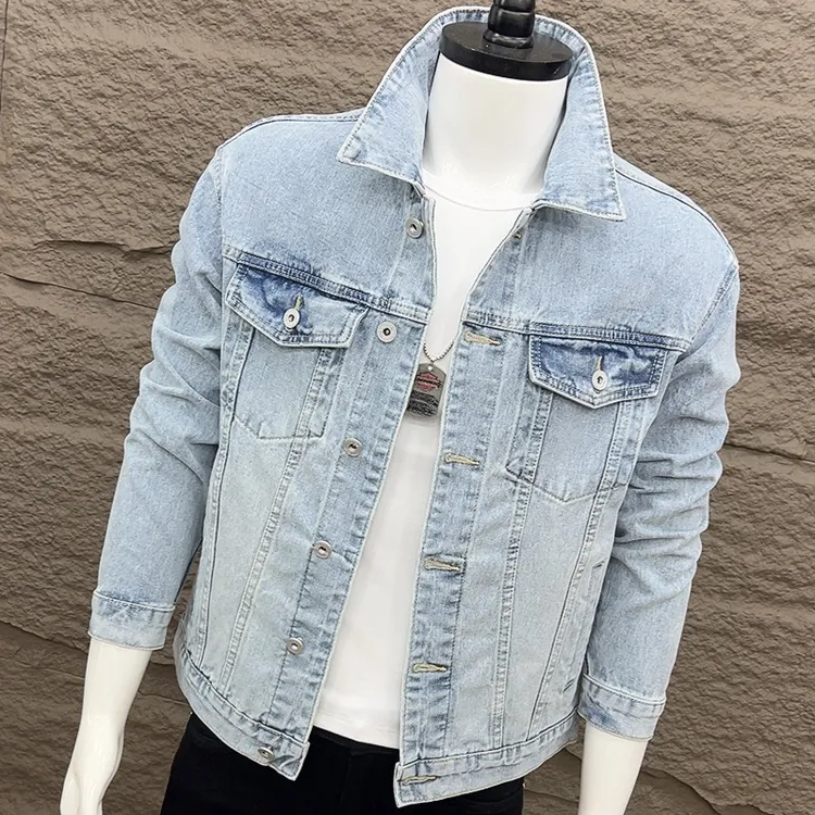 新款春秋复古牛仔夹克男休闲帅气翻领外套潮流百搭轻熟风潮牌牛仔