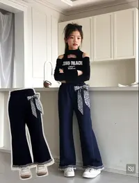 2025新款女童仿牛仔裤超软中小大童春秋潮流洋气阔腿喇叭裤