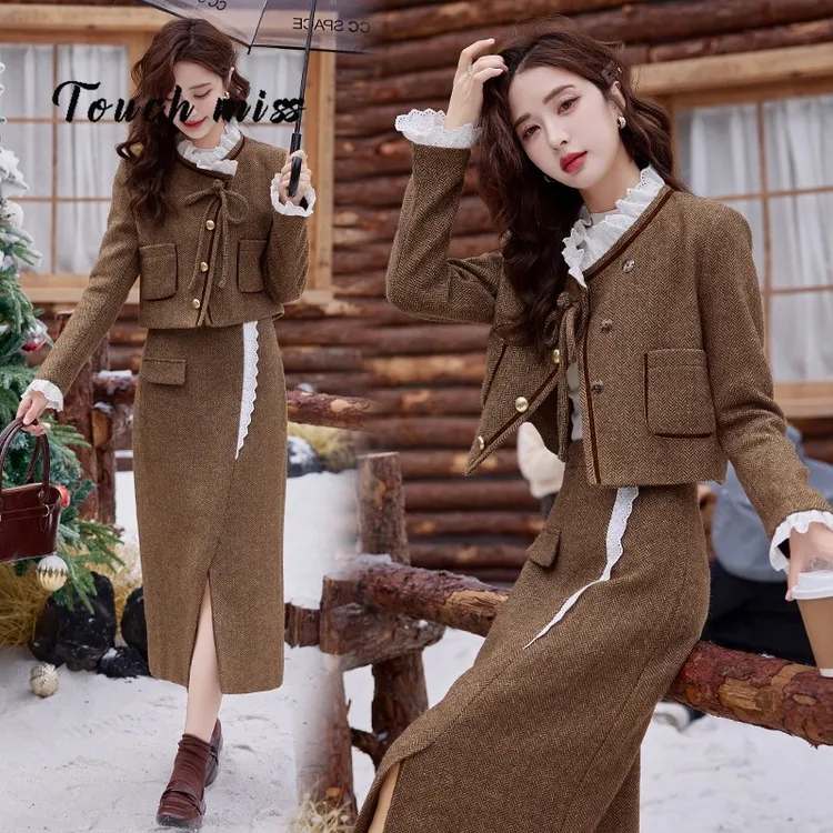 TOUCH MISS欧货富家千金时尚套装女2025春秋新款气质小香风外套半