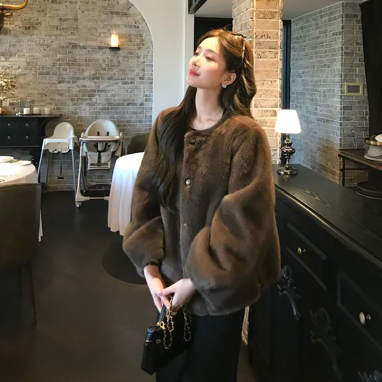 2025秋冬新款中古风仿水貂皮草外套女加厚貂皮大衣小个子毛毛上衣