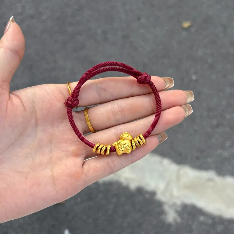 黄金马上有钱盘缠红绳手链女999足金生肖马本命年手绳送女友礼物
