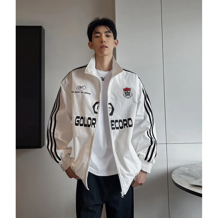 美式三条杠立领棒球服外套男秋季cleanfit高级感痞帅飞行员夹克