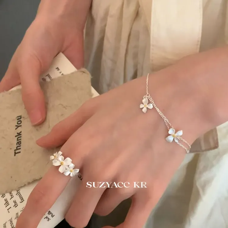 Suzyacc Kr 足银手链 999银【栀子花开】手链气质轻奢简约DC0258