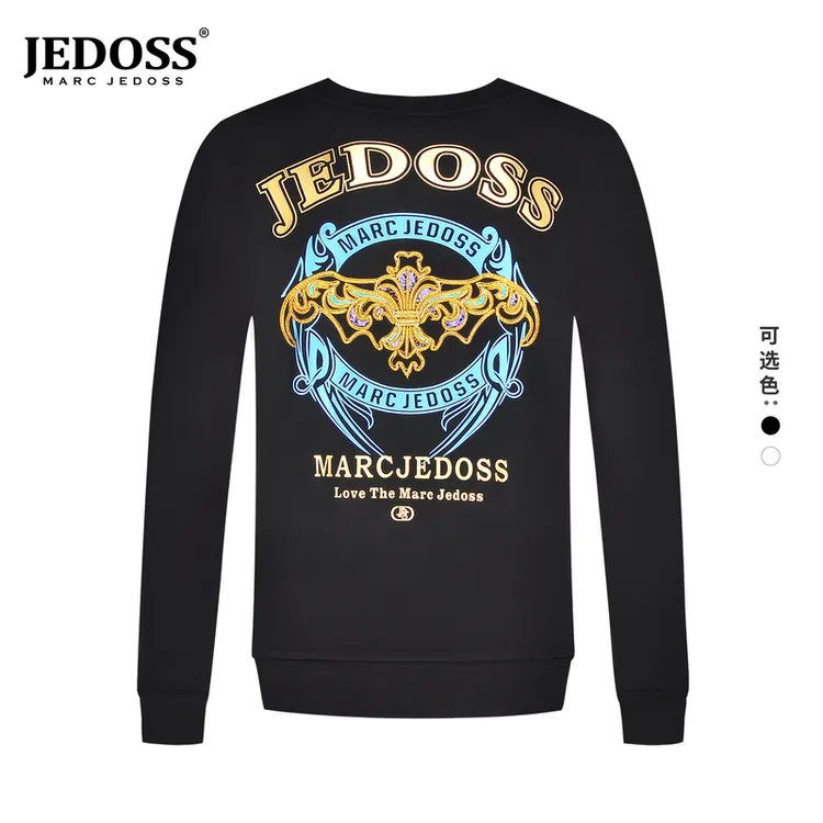 JEDOSS/爵迪斯2025秋冬新款老钱风LOGO鸢尾花修身圆领卫衣长袖172
