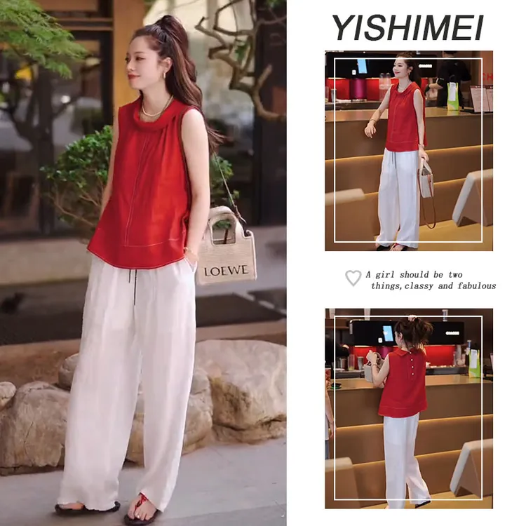 套装女2025年夏季新款爆款洋气百搭坎肩无袖上衣显瘦休闲裤两件套
