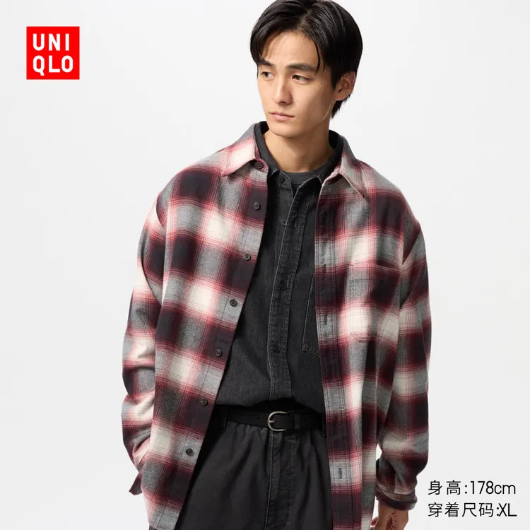 优衣库男女装法兰绒格子衬衫/长袖衬衣休闲百搭478928