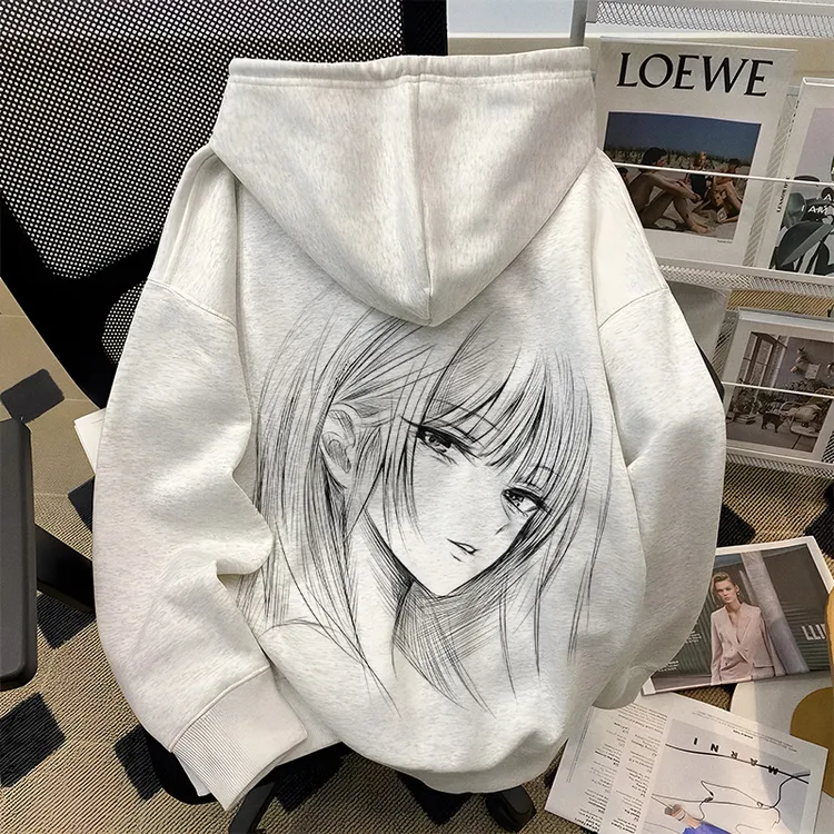 重磅500克加绒加厚连帽卫衣宽松美式素面人物双层帽秋冬潮牌男装R