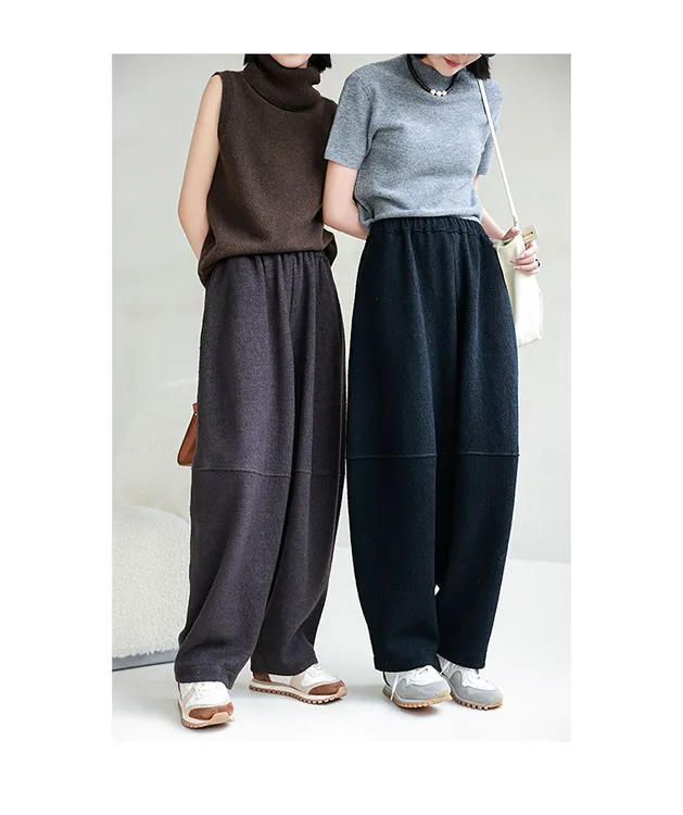 【美利奴】 澳洲羊毛斜纹小毛圈肌理松紧腰宽松立体廓形感萝卜裤